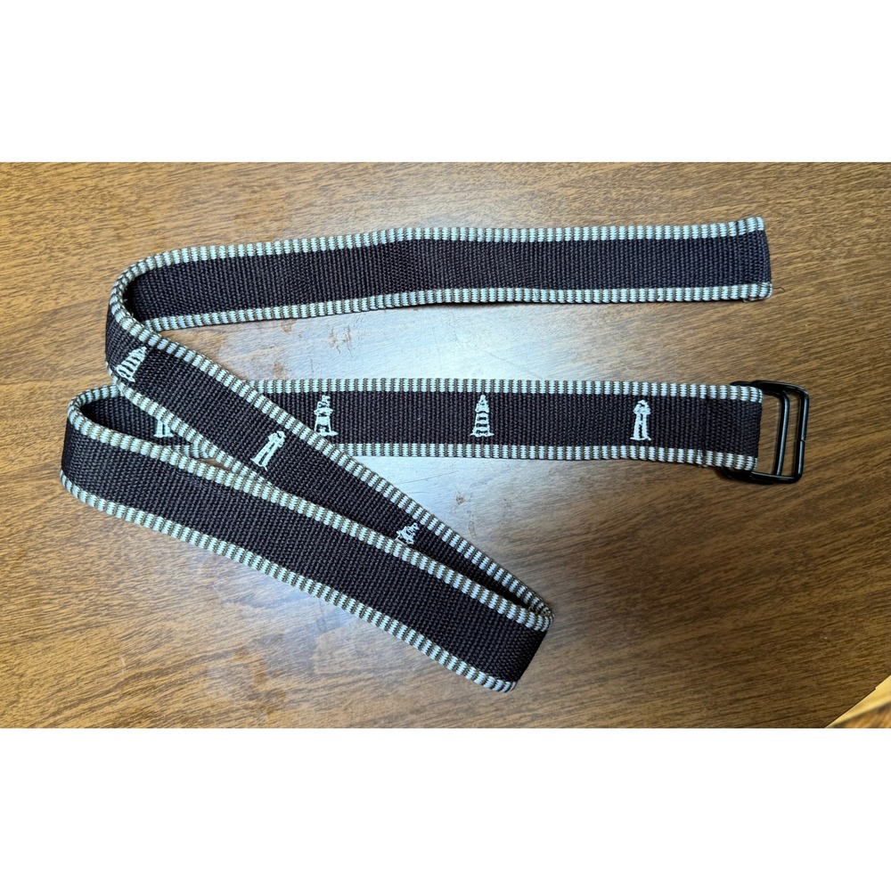 Nautical Lighthouse Webbing Belt Brown White D-Ring Slider Buckle Preppy